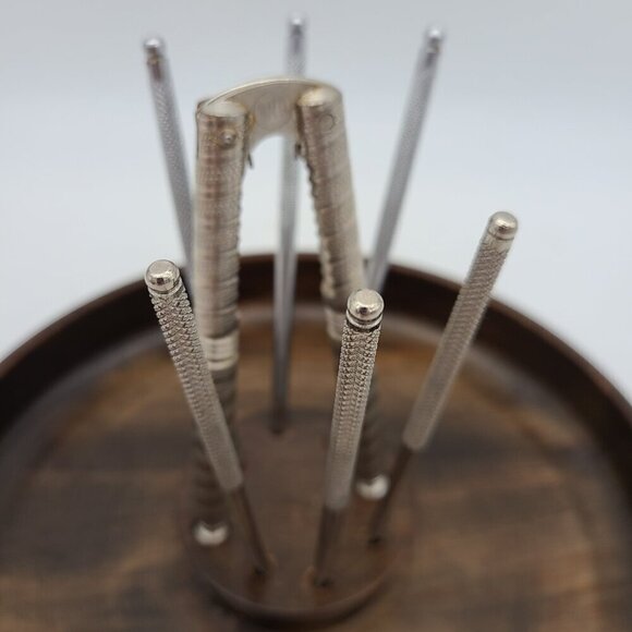 Mid Century MCM Dark Wood Nut Bowl with Nutcracker and 6 Picks - Picture 4 of 10